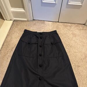 Yves Saint Laurent Black A-Line Skirt with Button Detail